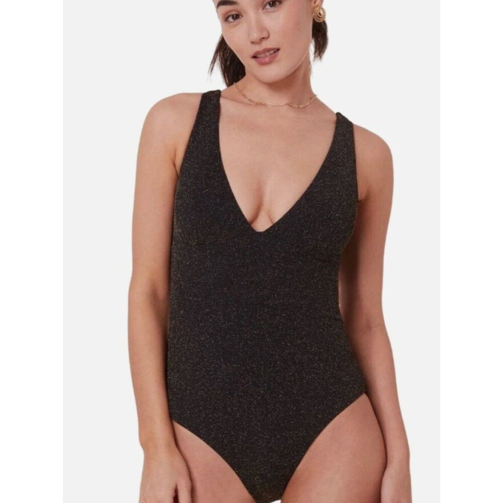 Andie Swim Women The Augustine Swimsuit Size XL Black Metallic Gold